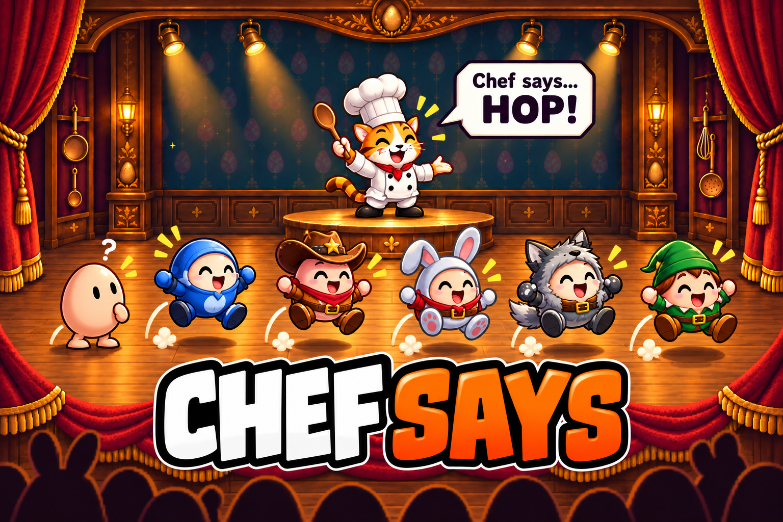 Chef Says cover art with egg characters following the Chef's commands.
