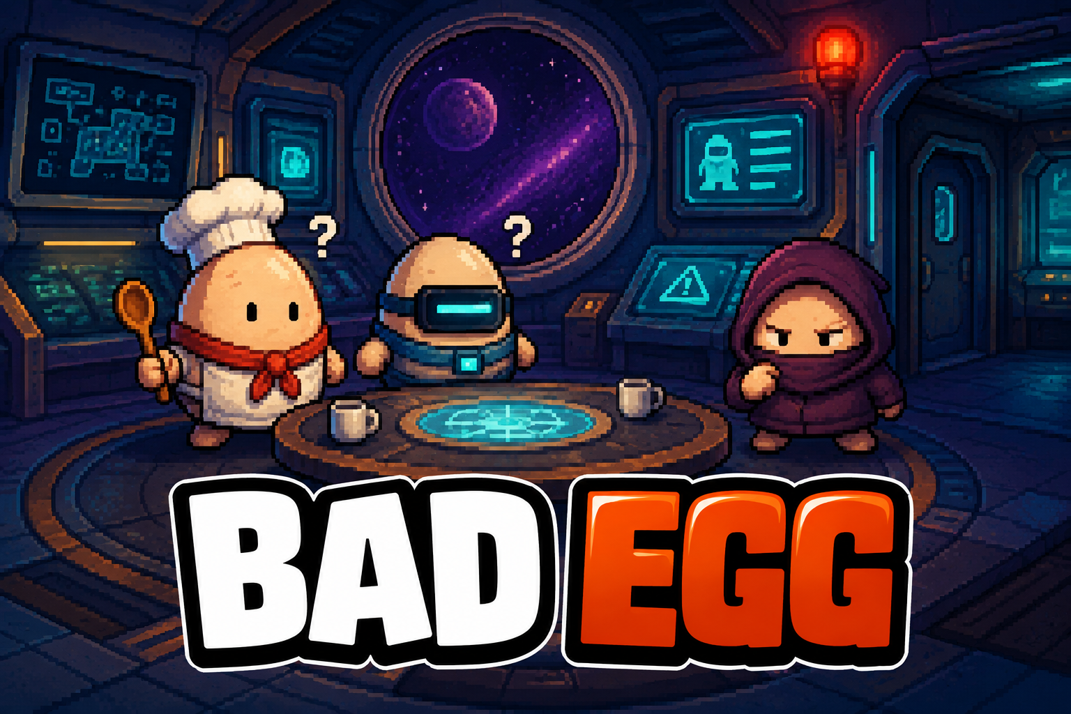 Bad Egg: eggs move through the rooms of a darkened pixel-art house.