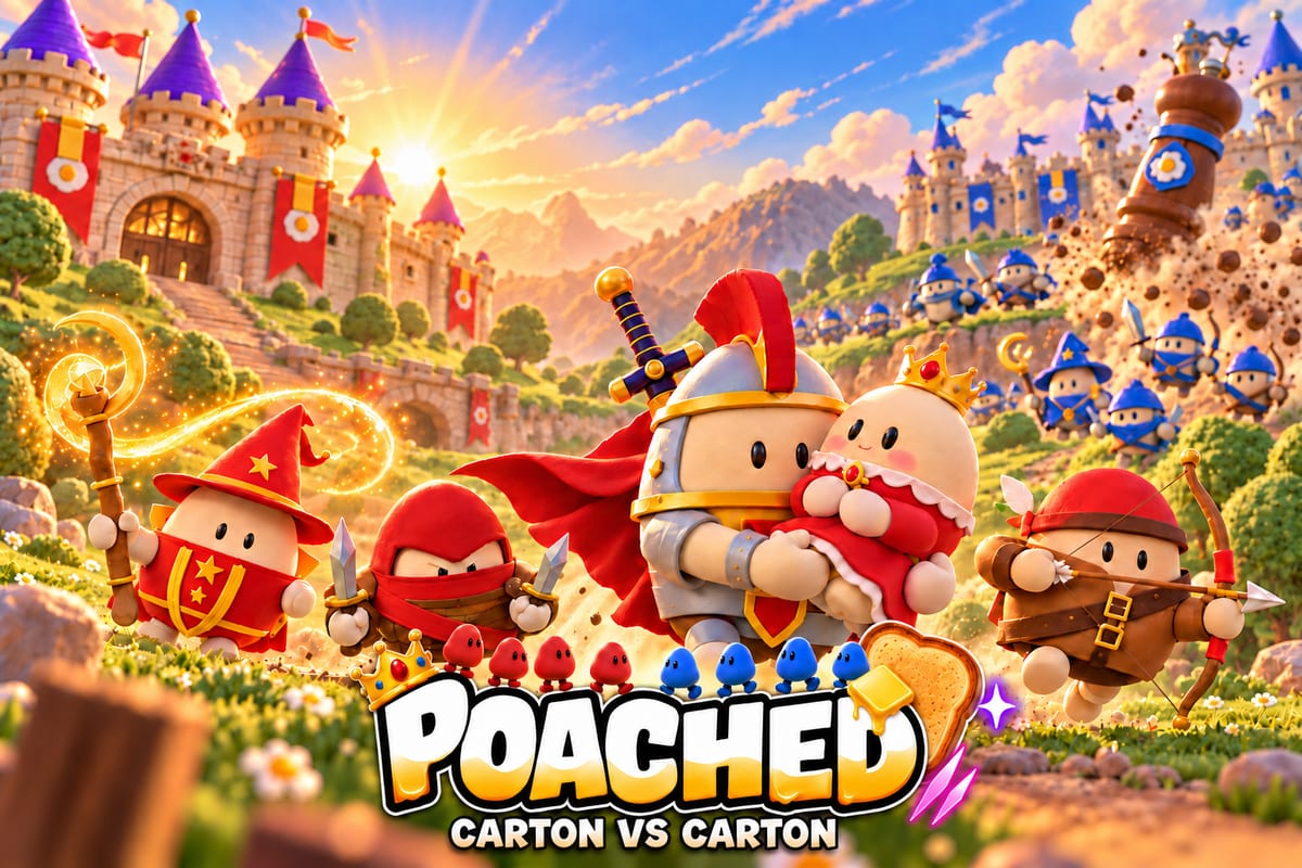 Poached: the red team's Vanguard carries the princess home while a Rogue, Ranger and Arcanist fight off the blue team.