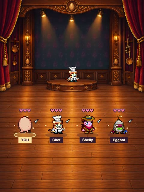 Actual Chef Says gameplay preview showing egg characters responding to the Chef's calls.