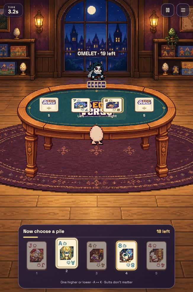 Actual Speed solo practice against Omelet showing the two centre piles and the player’s card hand.